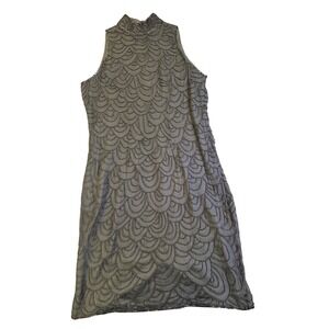 Milano Art Deco Beaded Black‎ Cocktail Dress Flapper Style Mock Neck Sz M